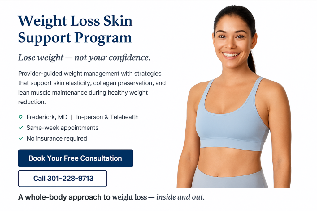 Weight loss clinic Frederick MD Medical weight loss Frederick Skin tightening support during weight loss Telehealth weight loss program Provider‑guided weight management Healthy weight reduction Frederick MD